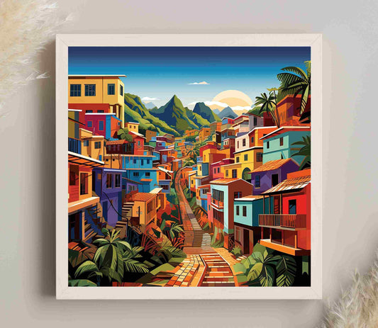 Puerto Rican Art Print – Colorful Town Canvas | Vibrant Caribbean Wall Decor