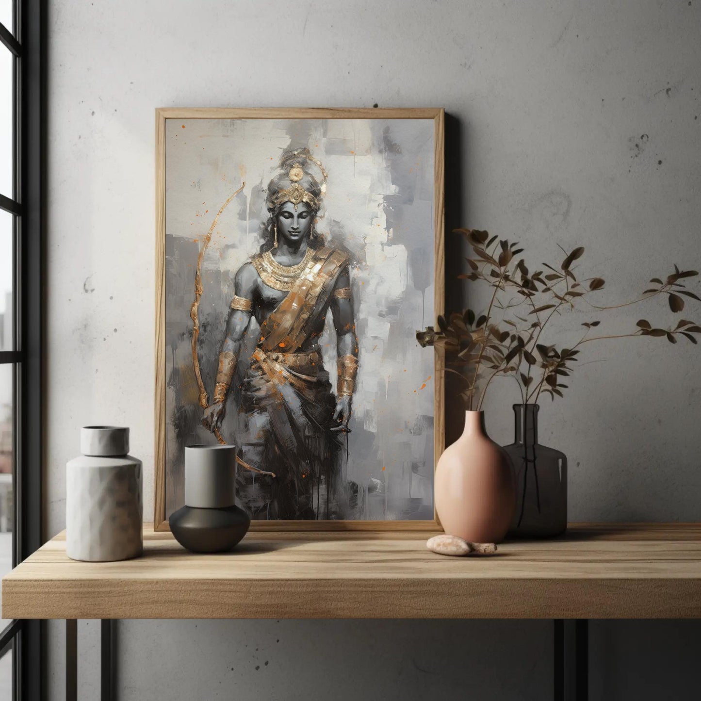 Lord Rama , Hindu God , Pooja Room canvas wall art shown in a styled room (view 4)
