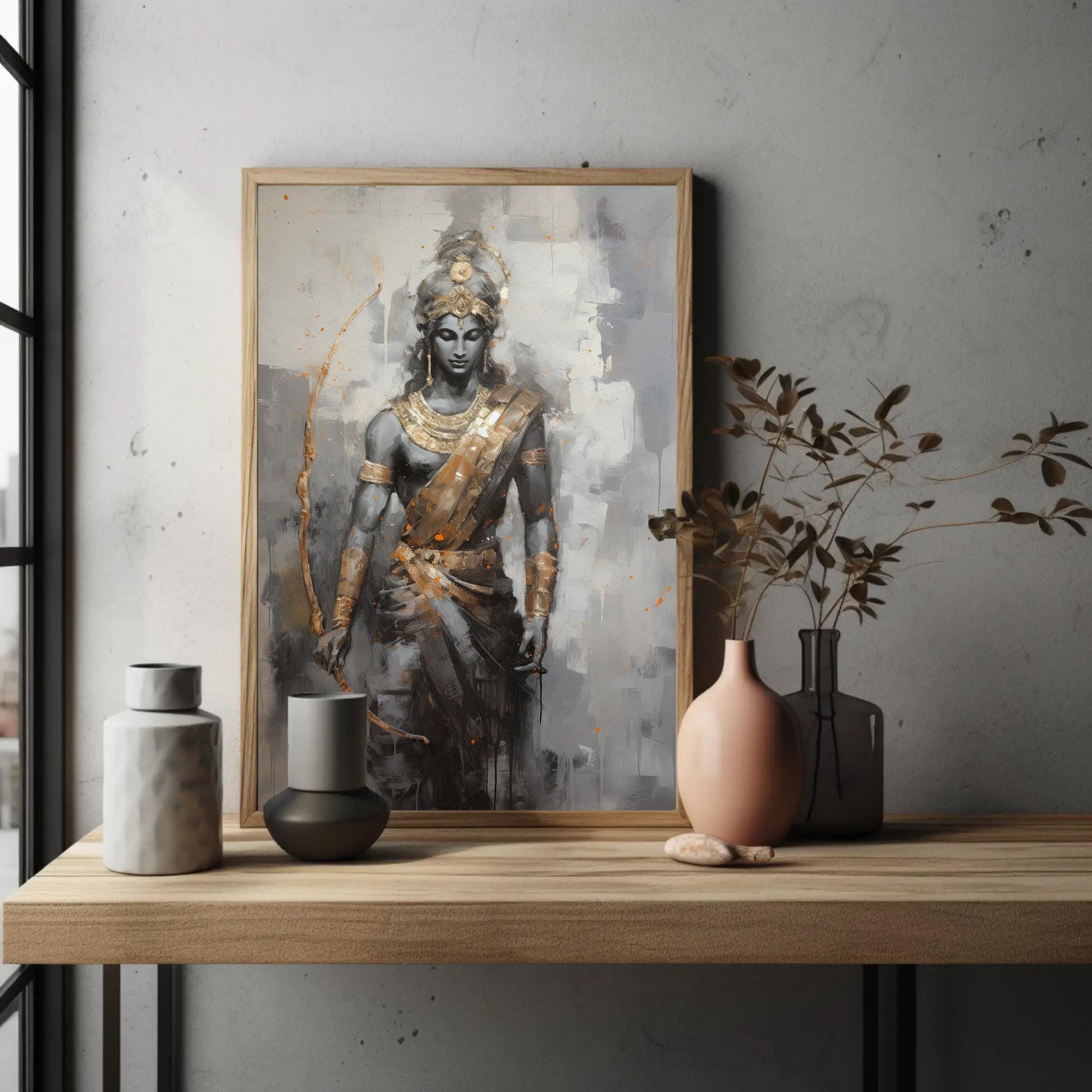 Lord Rama , Hindu God , Pooja Room canvas wall art shown in a styled room (view 4)