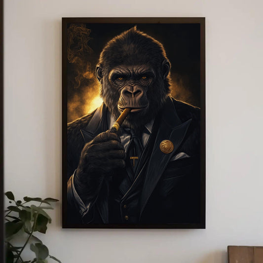 a painting of a gorilla smoking a cigarette