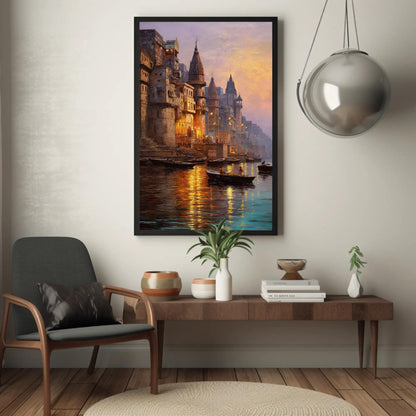 Varanasi Ghats minimalist canvas wall art for the home