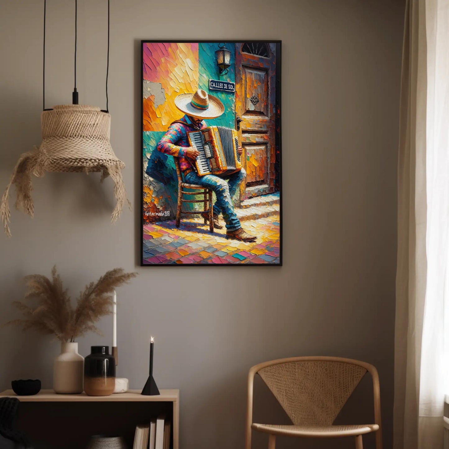 Mariachi Accordion , Mexican Music canvas wall art shown in a styled room (view 3)