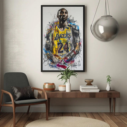 Kobe Bryant , Lakers Graffiti Basketball canvas wall art in gold tones