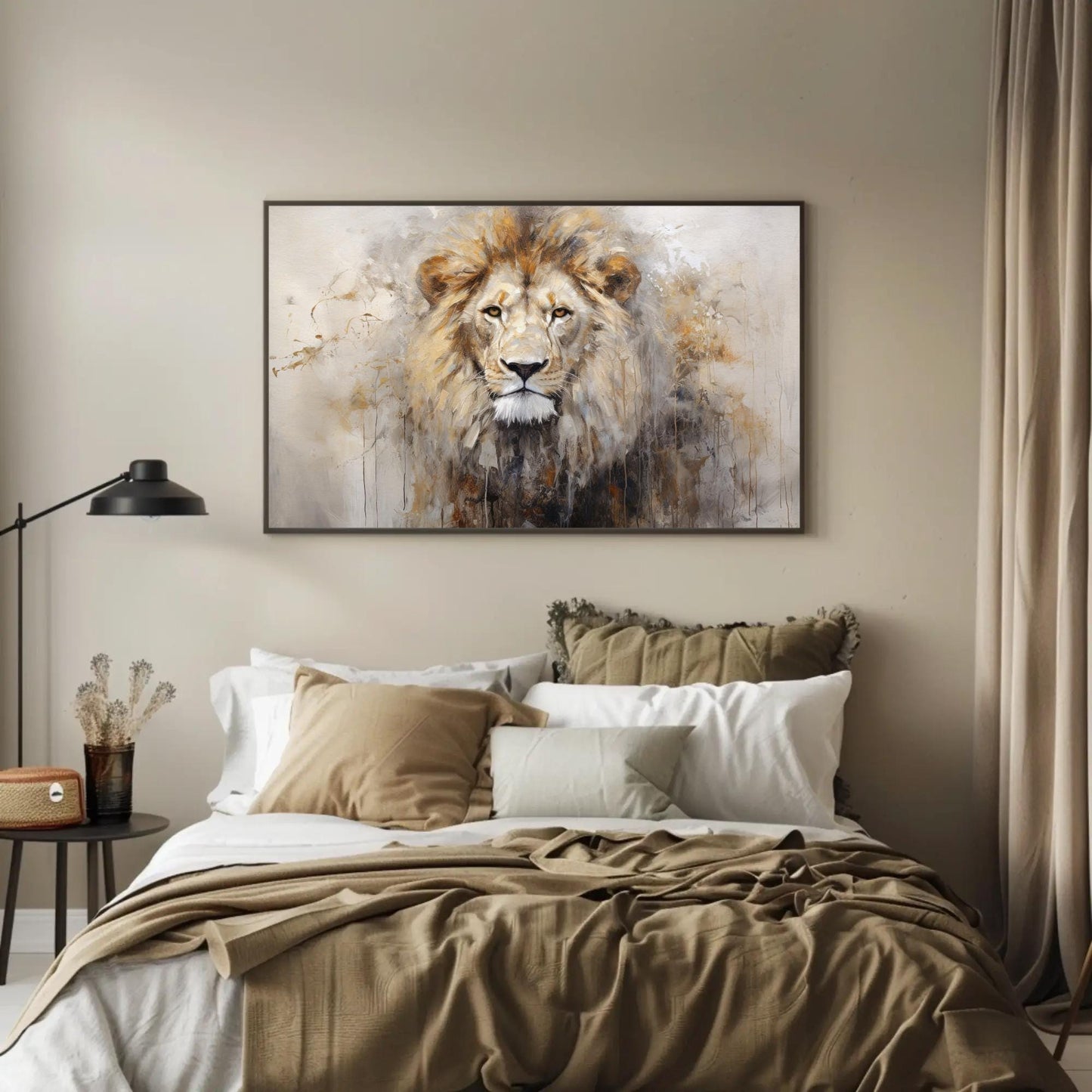 Lion Portrait Canvas Print, Abstract Wildlife King Wall Art