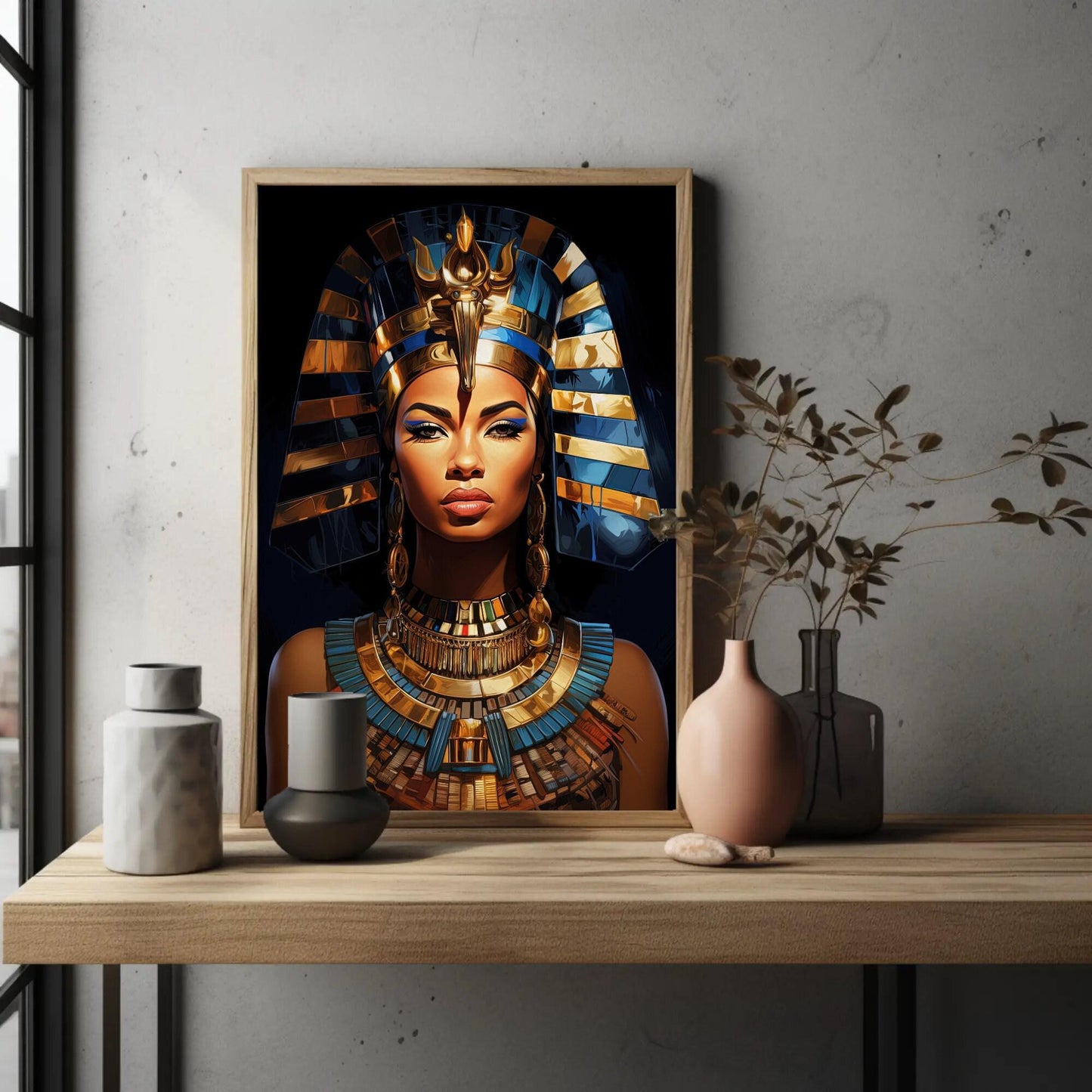 Queen Cleopatra , Egyptian Royal Black canvas wall art, ready to hang (view 2)