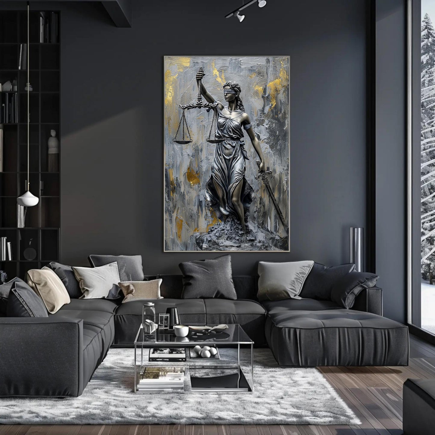 Lady Justice , Legal Office Symbolic canvas wall art shown in a living room