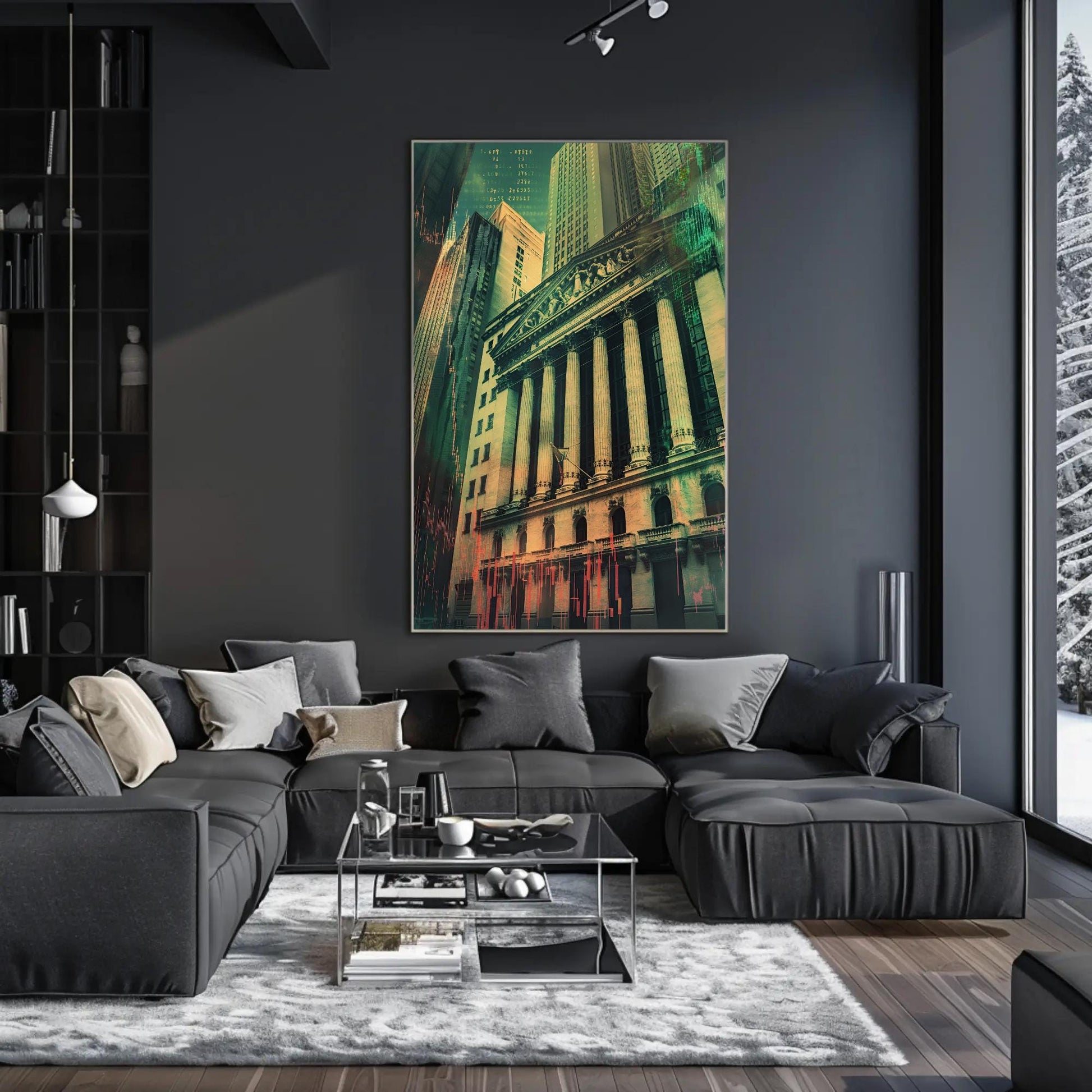 NYSE canvas wall art shown in a living room (view 3)