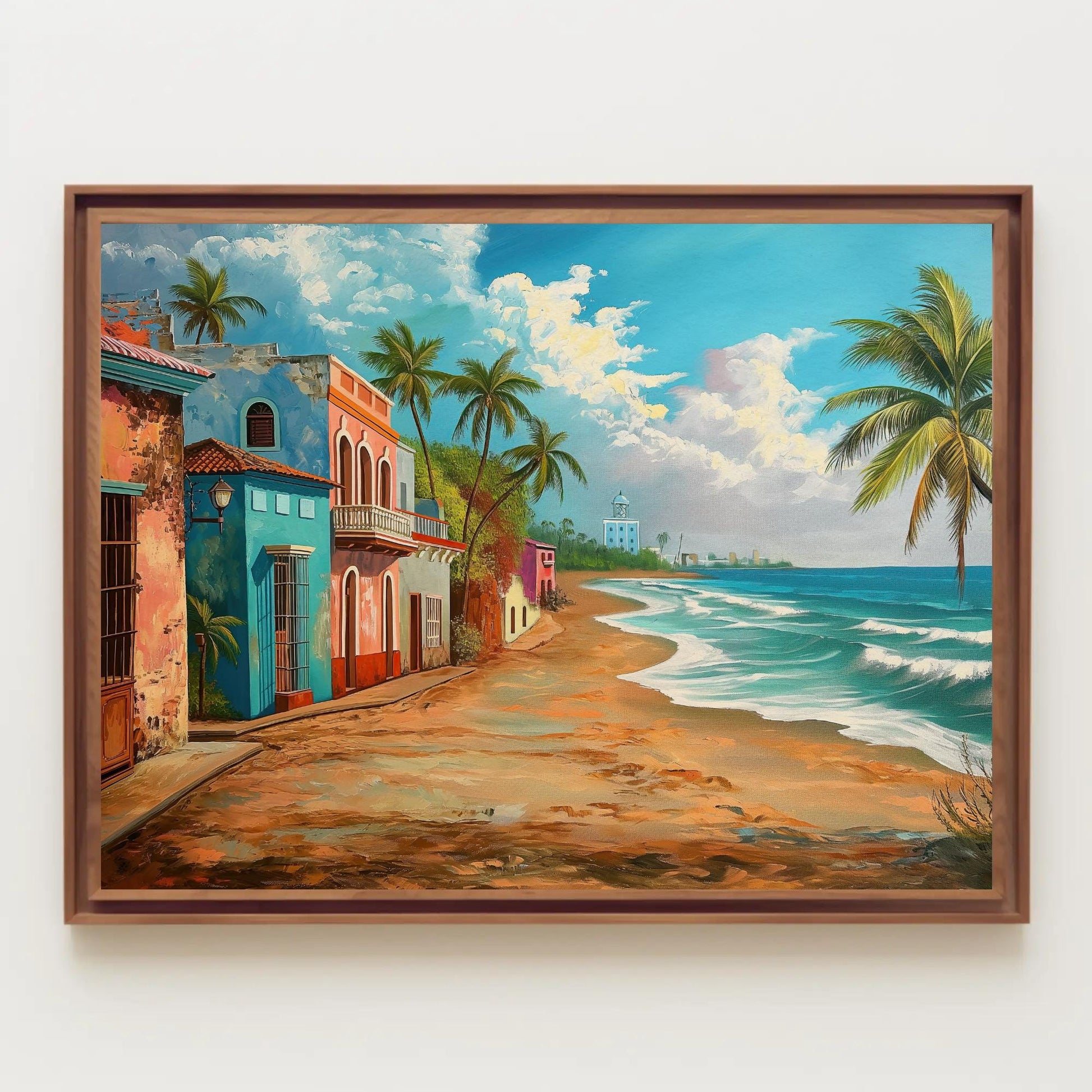 Puerto Rico Beach , Caribbean Tropical canvas wall art shown in a styled room