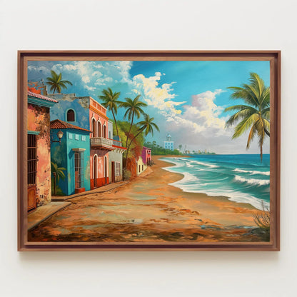 Puerto Rico Beach , Caribbean Tropical canvas wall art shown in a styled room