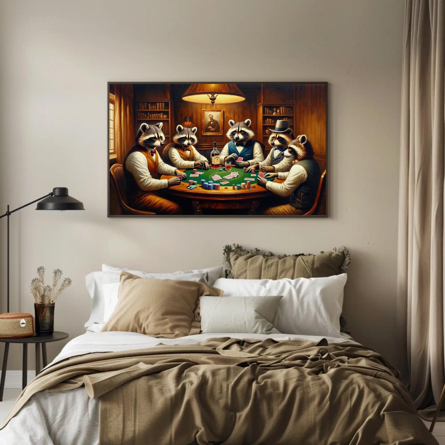Raccoons Playing Poker art deco canvas wall art, ready to hang
