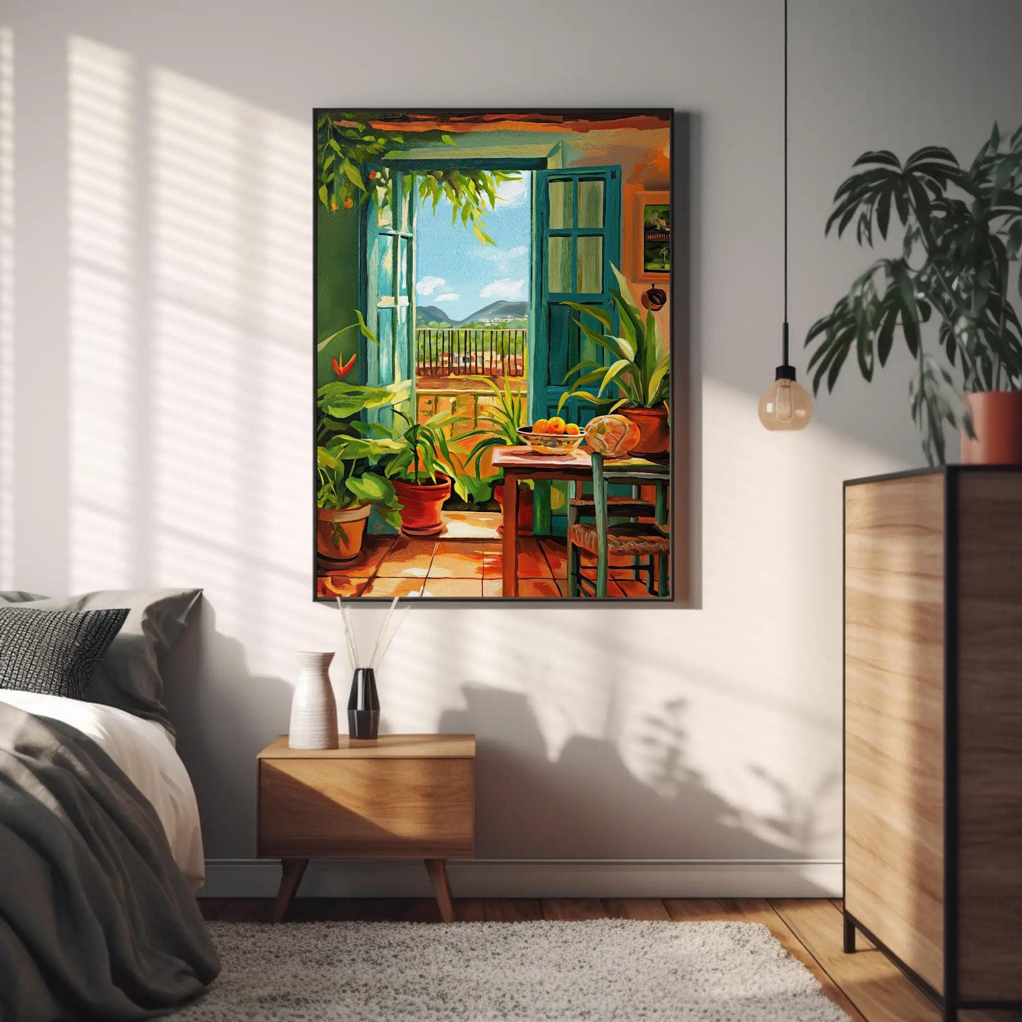 Puerto Rican Kitchen , Caribbean Cocina canvas wall art shown in a bedroom