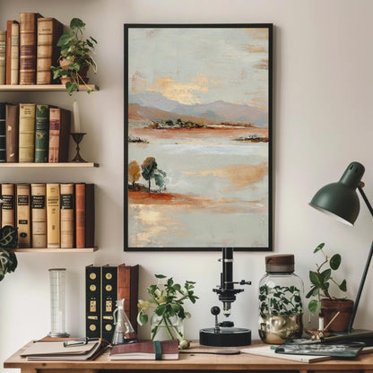 Gold Leaf canvas wall art shown above a desk