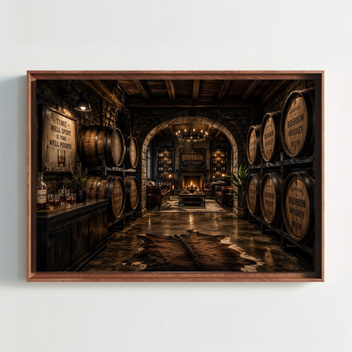 Bourbon Whiskey Wall Art - Horizontal Canvas, Sepia Barrel Prints