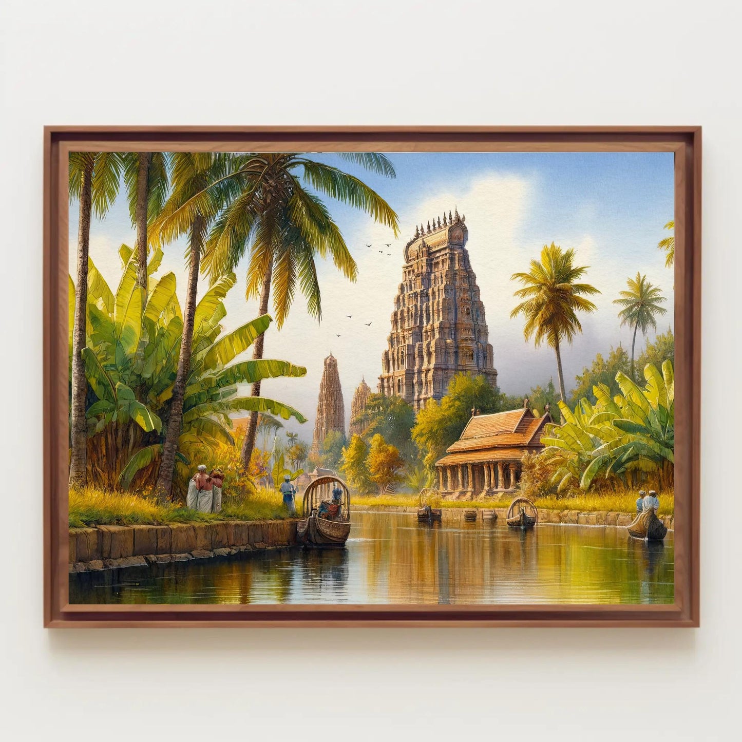South India Backwaters Canvas Print, Kerala Temple Wall Art