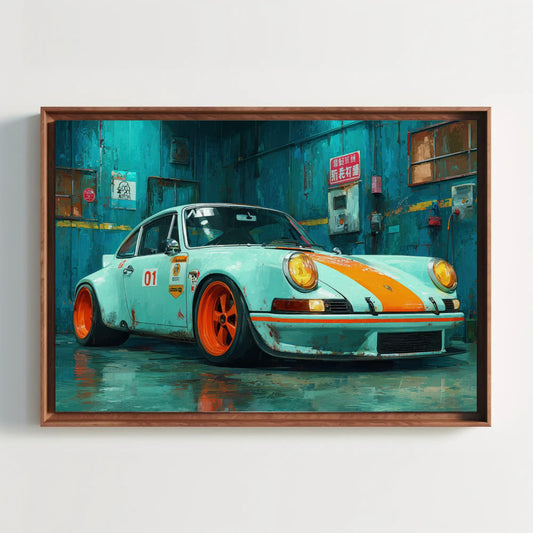 Vintage Porsche 911 Canvas Print, Classic Racing Car Wall Art