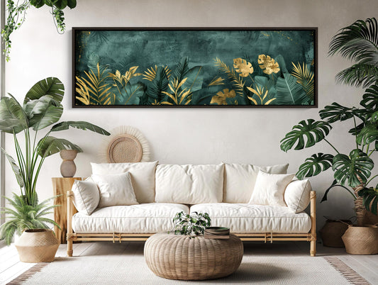 Tropical Canvas Print - Jungle Wall Art With Gold Accent & Lush Green Decor