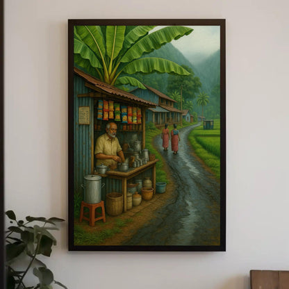 South Indian Tea Stall Art, Rustic Village Canvas, Chai Shop Decor Print