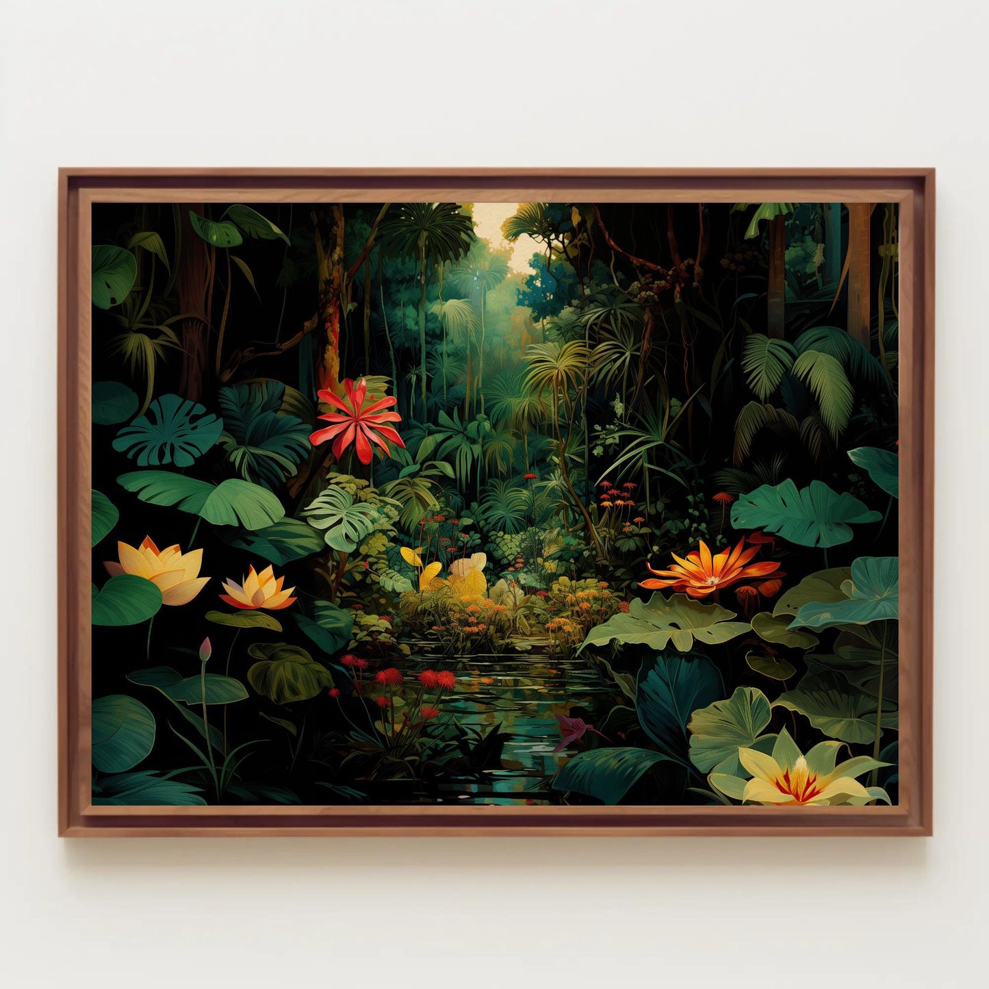 Tropical Jungle canvas wall art shown in a styled room