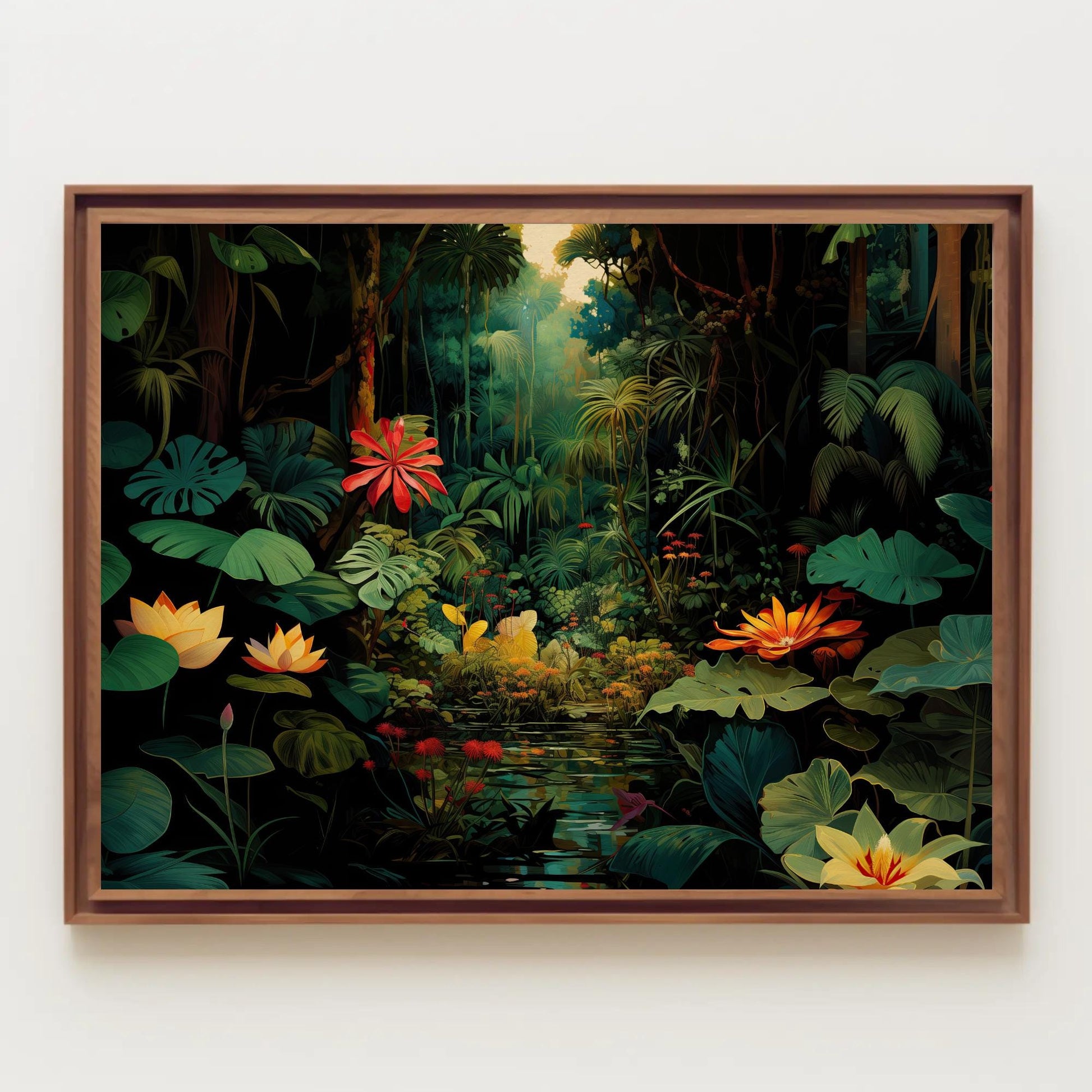 Tropical Jungle canvas wall art shown in a styled room