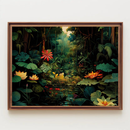 Tropical Jungle canvas wall art shown in a styled room