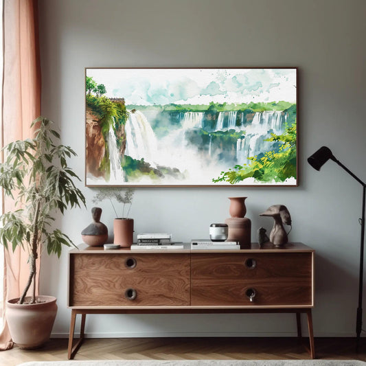 Iguazu Falls canvas wall art shown in a styled room