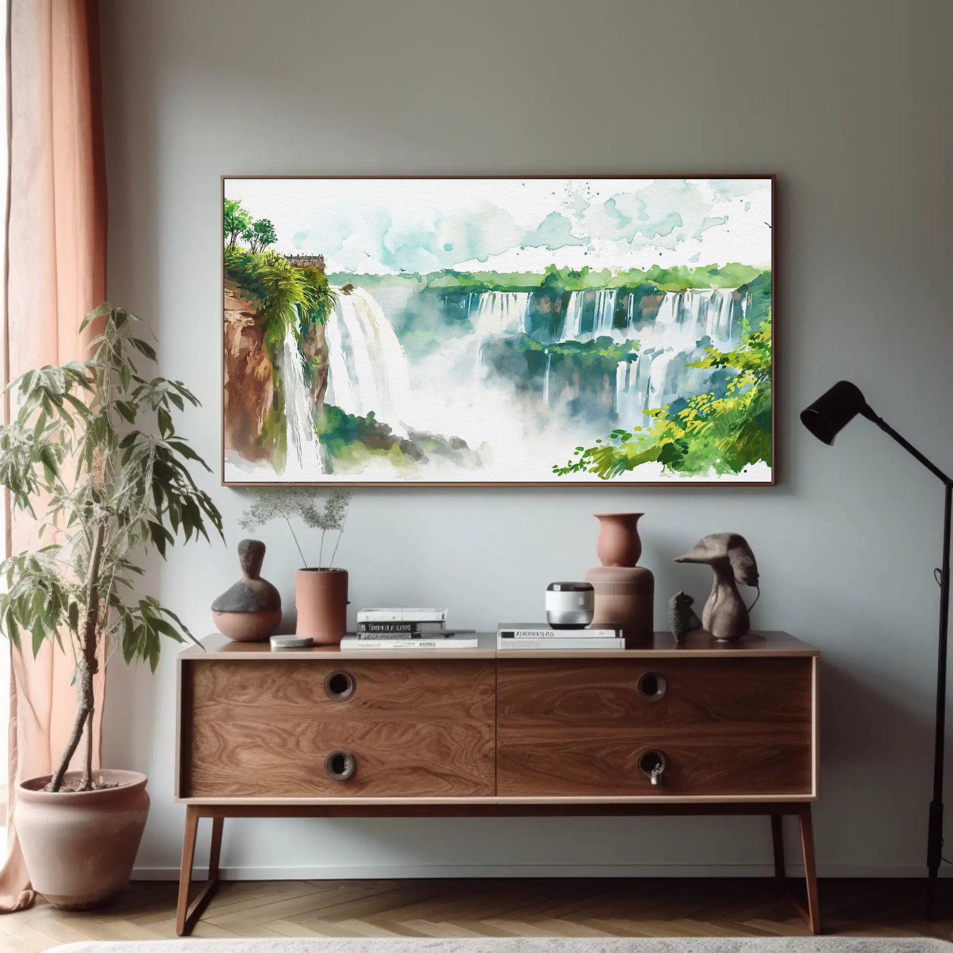 Iguazu Falls canvas wall art shown in a styled room