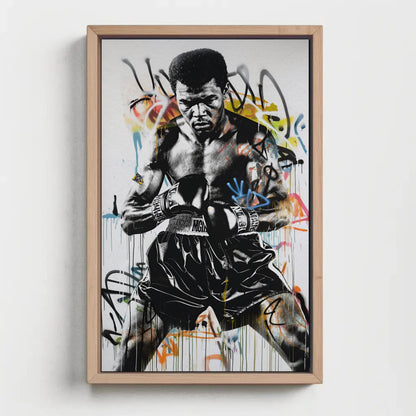 Muhammad Ali Graffiti canvas wall art shown in a styled room