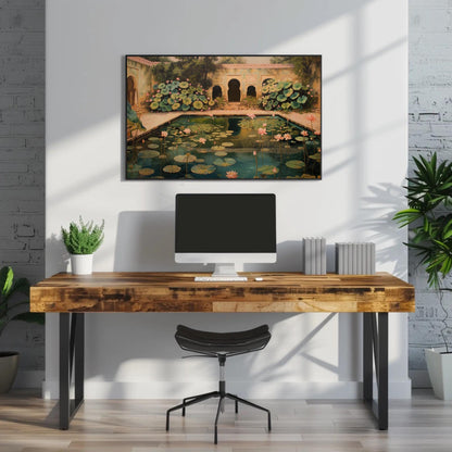 Mughal Lotus Pond , Traditional Indian traditional canvas wall art for the home