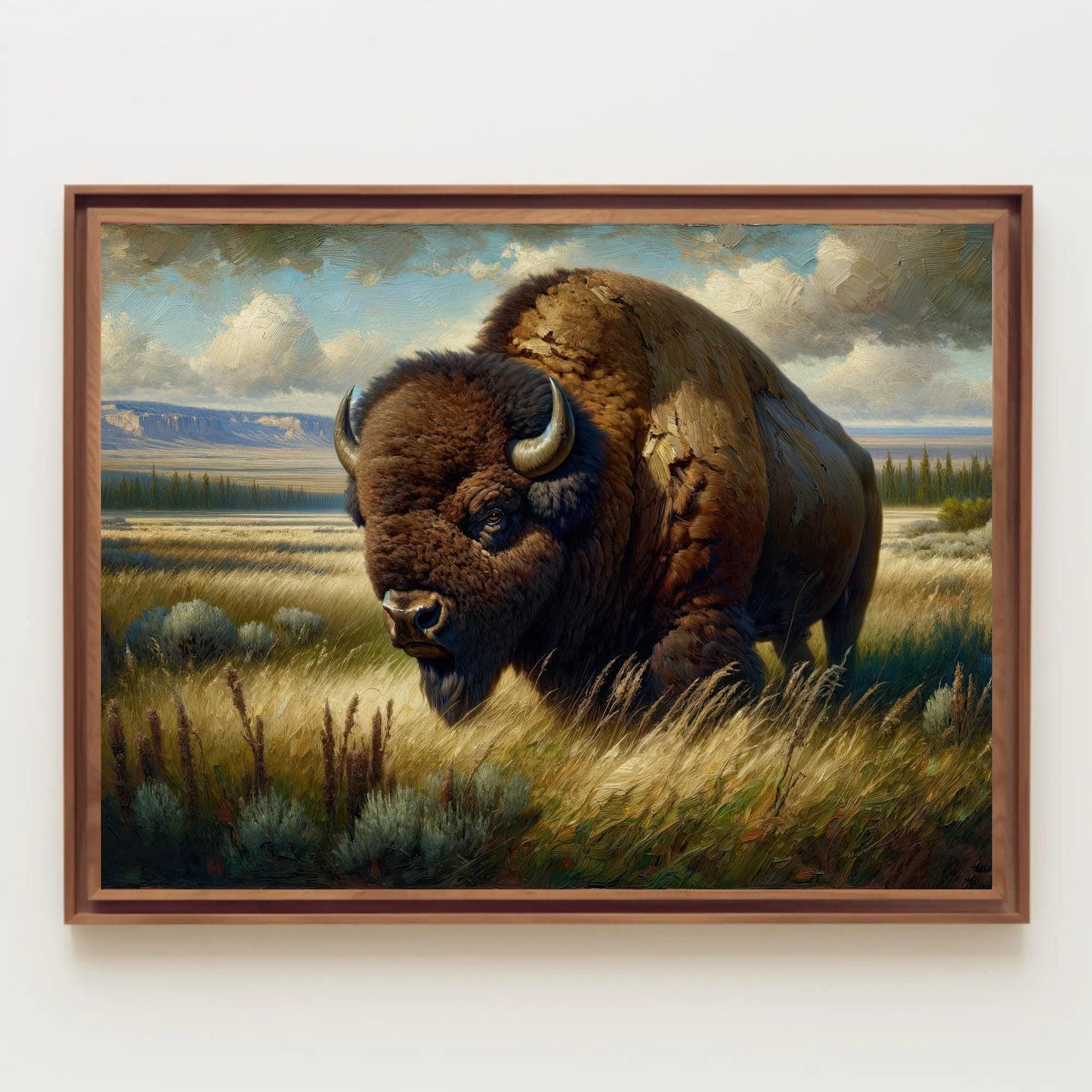 Bison Oil Painting canvas wall art shown in a styled room