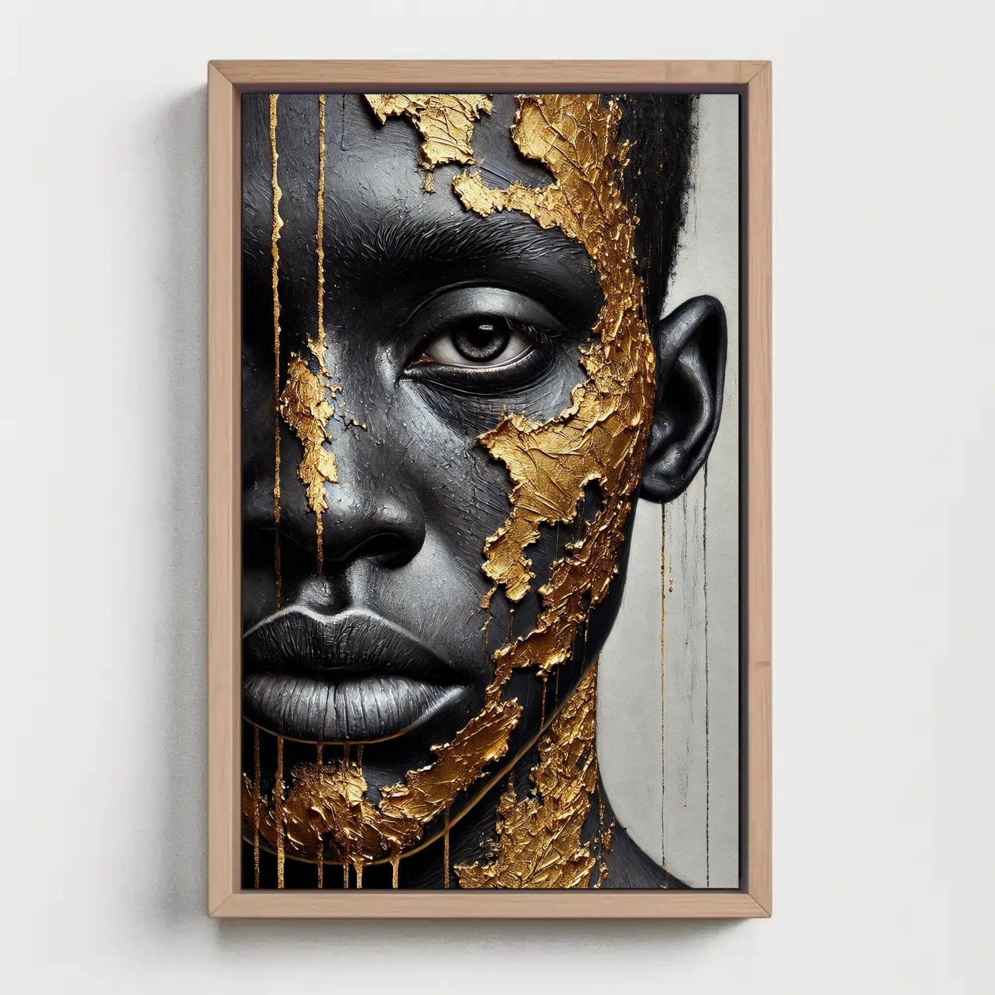 Black Boy Gold Portrait canvas wall art shown in a styled room