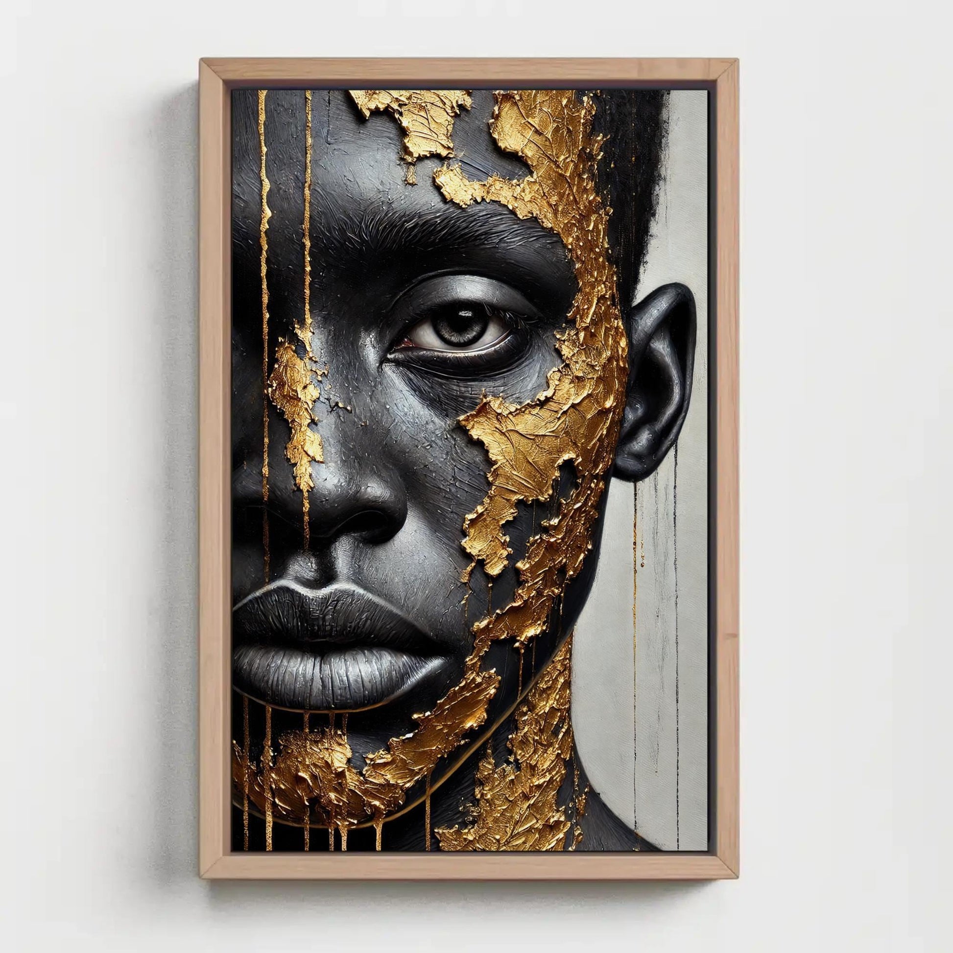 Black Boy Gold Portrait canvas wall art shown in a styled room