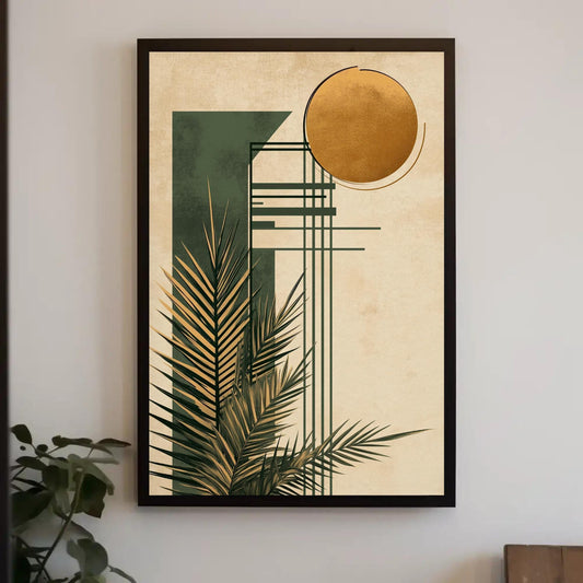 Sage Green Canvas Print - Mid Century Wall Art | Geometric Palm Leaf Decor