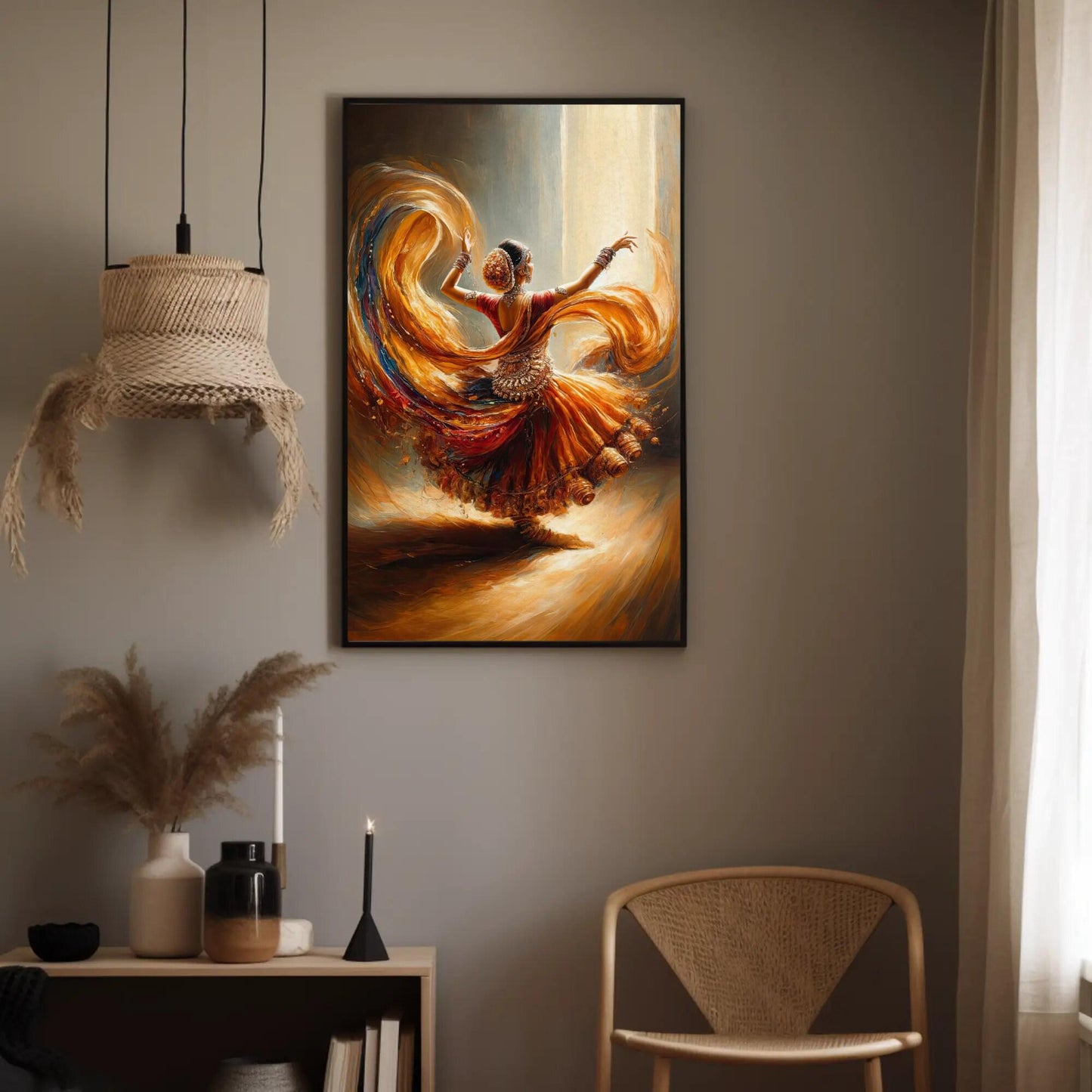 Indian Dancer , South Indian Bharatanatyam canvas wall art shown in a styled interior (view 3)