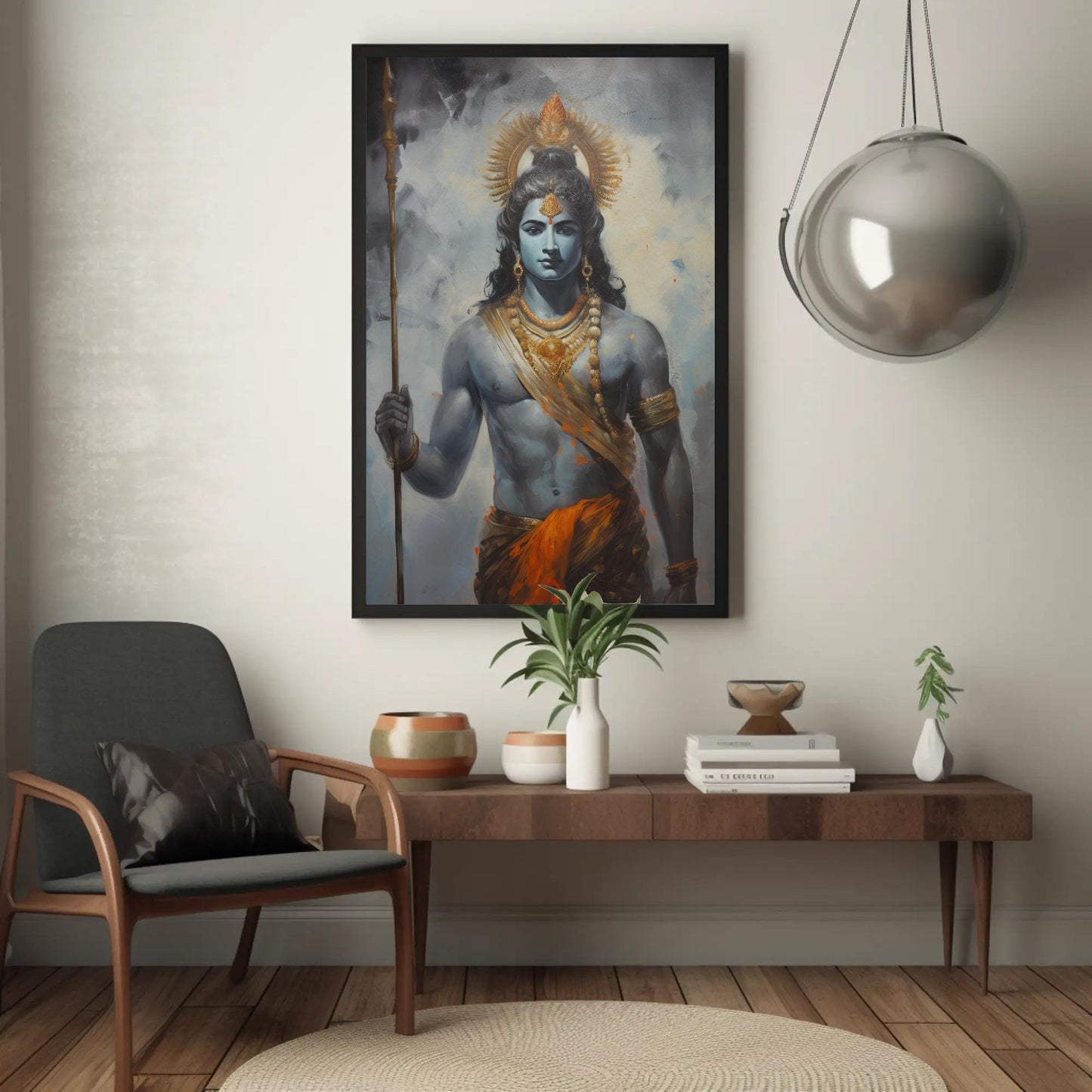 Vintage Lord Rama , Hindu Temple canvas wall art in gold tones