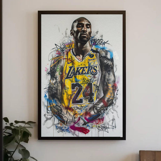Kobe Bryant Canvas Print, Lakers Graffiti Basketball Wall Art