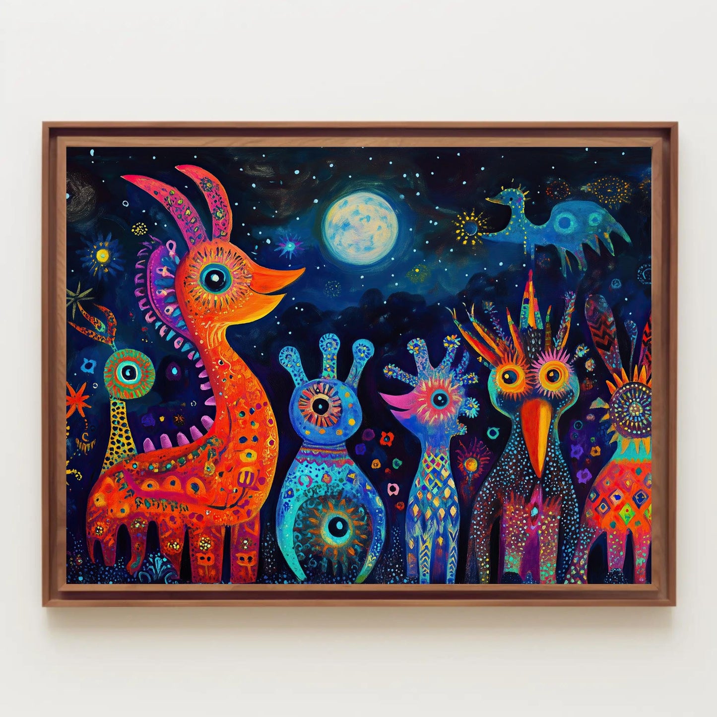 Oaxacan Alebrijes , Mexican Folk Art canvas wall art shown in a styled room