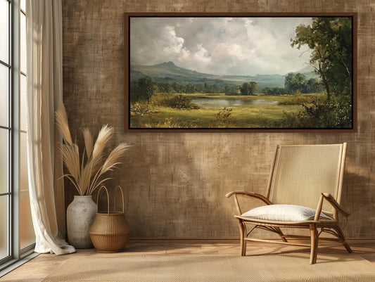 Countryside Landscape Canvas Print, Rustic Vintage Wall Art Decor