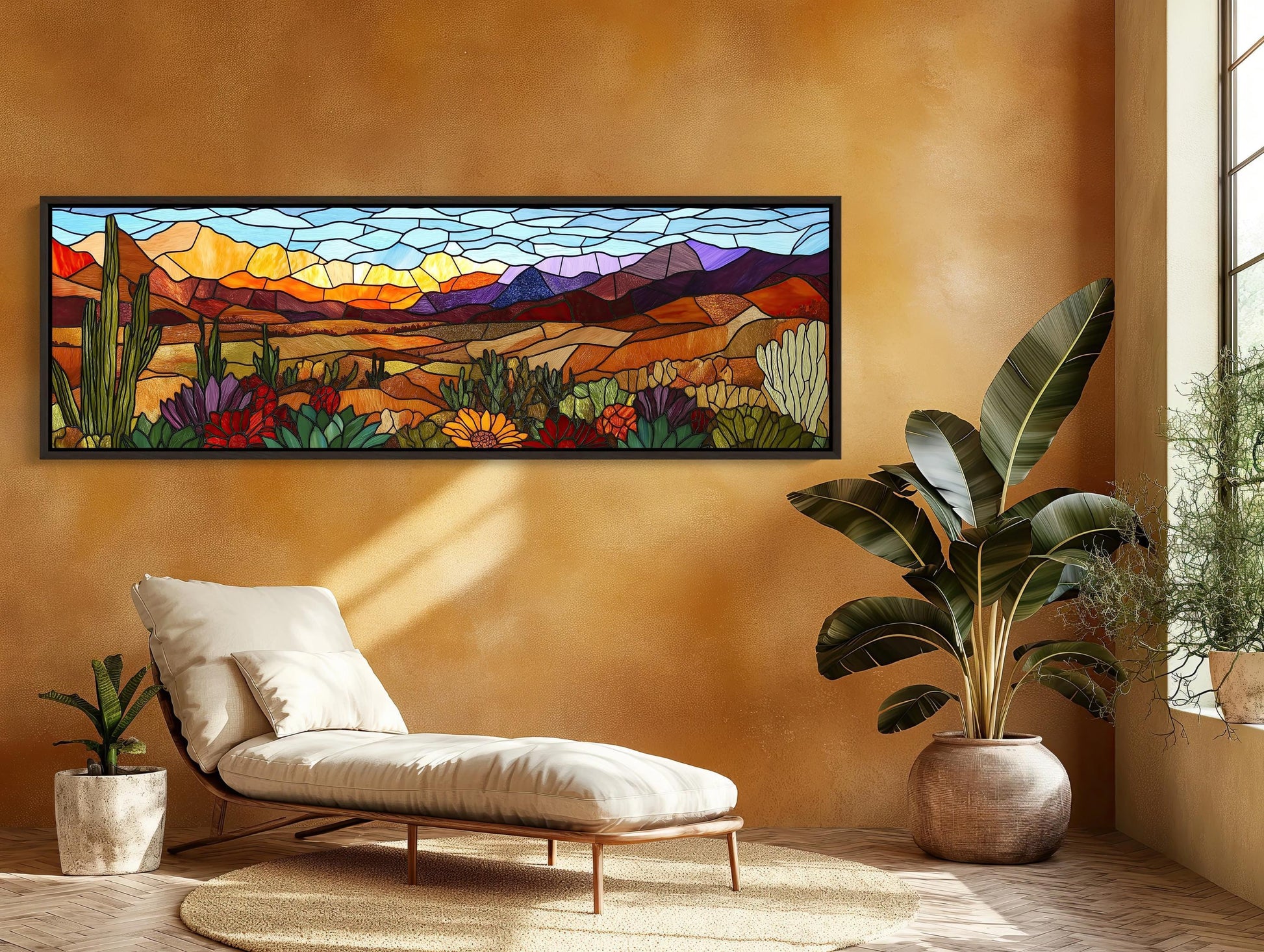 Agave Desert , Stained Glass Southwest canvas wall art shown in a living room (view 3)