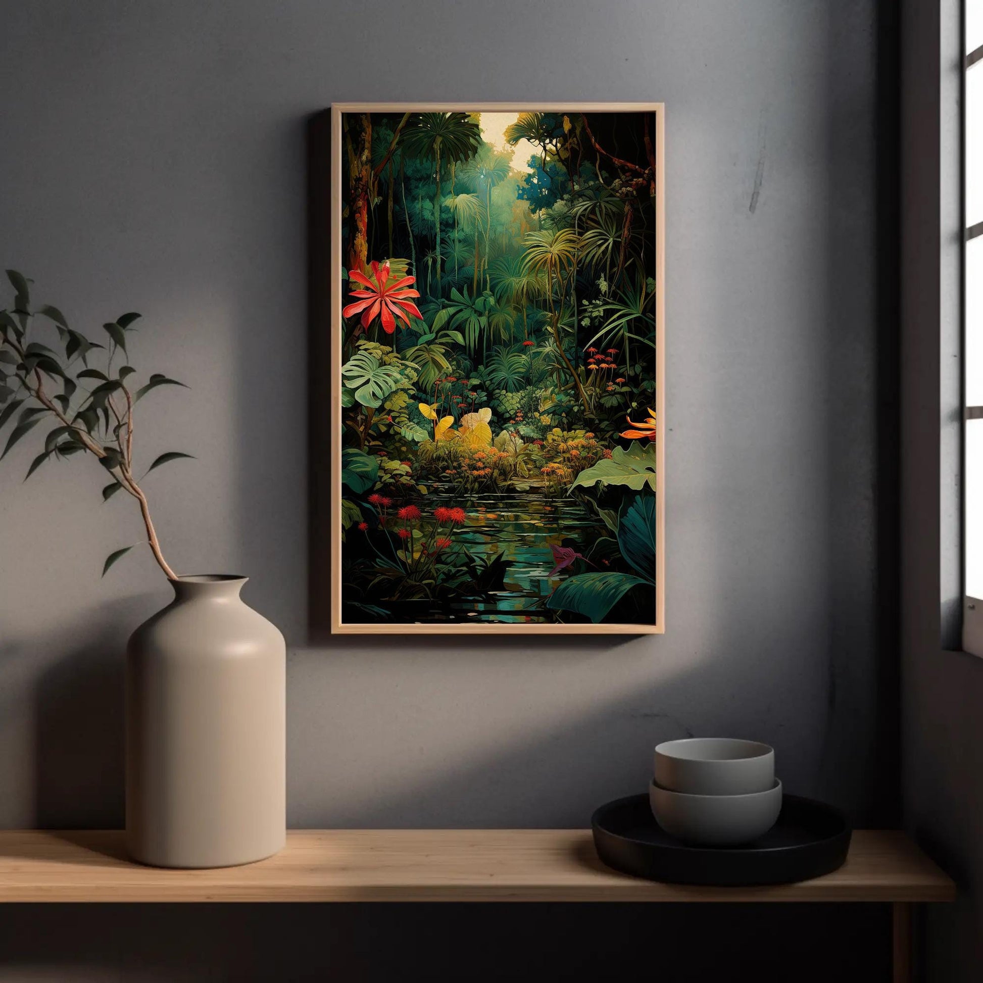 Tropical Jungle , Lush Green Forest canvas wall art in green tones