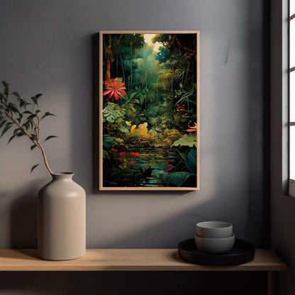 Tropical Jungle , Lush Green Forest canvas wall art in green tones
