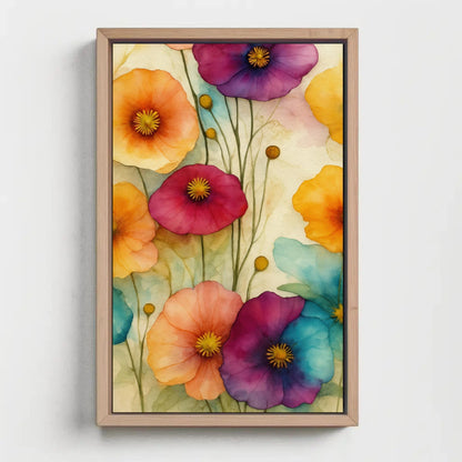 Colorful Poppy , Abstract Watercolor Floral modern canvas wall art for the home