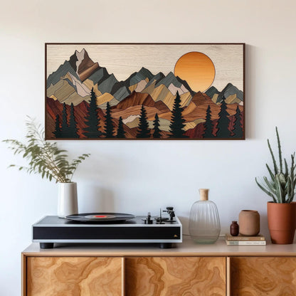 3D Wooden Mountain Cabin Rustic Wall Decor – Premium Canvas Print Framed - Antarmada