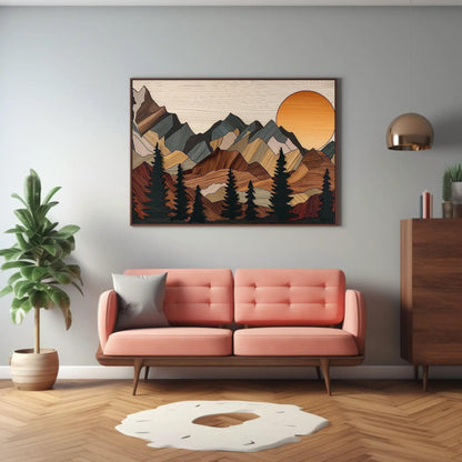 3D Wooden Mountain Cabin Rustic Wall Decor – Premium Canvas Print Framed - Antarmada