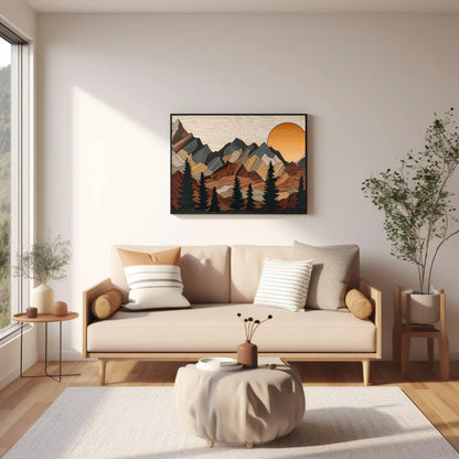 3D Wooden Mountain Cabin Rustic Wall Decor – Premium Canvas Print Framed - Antarmada