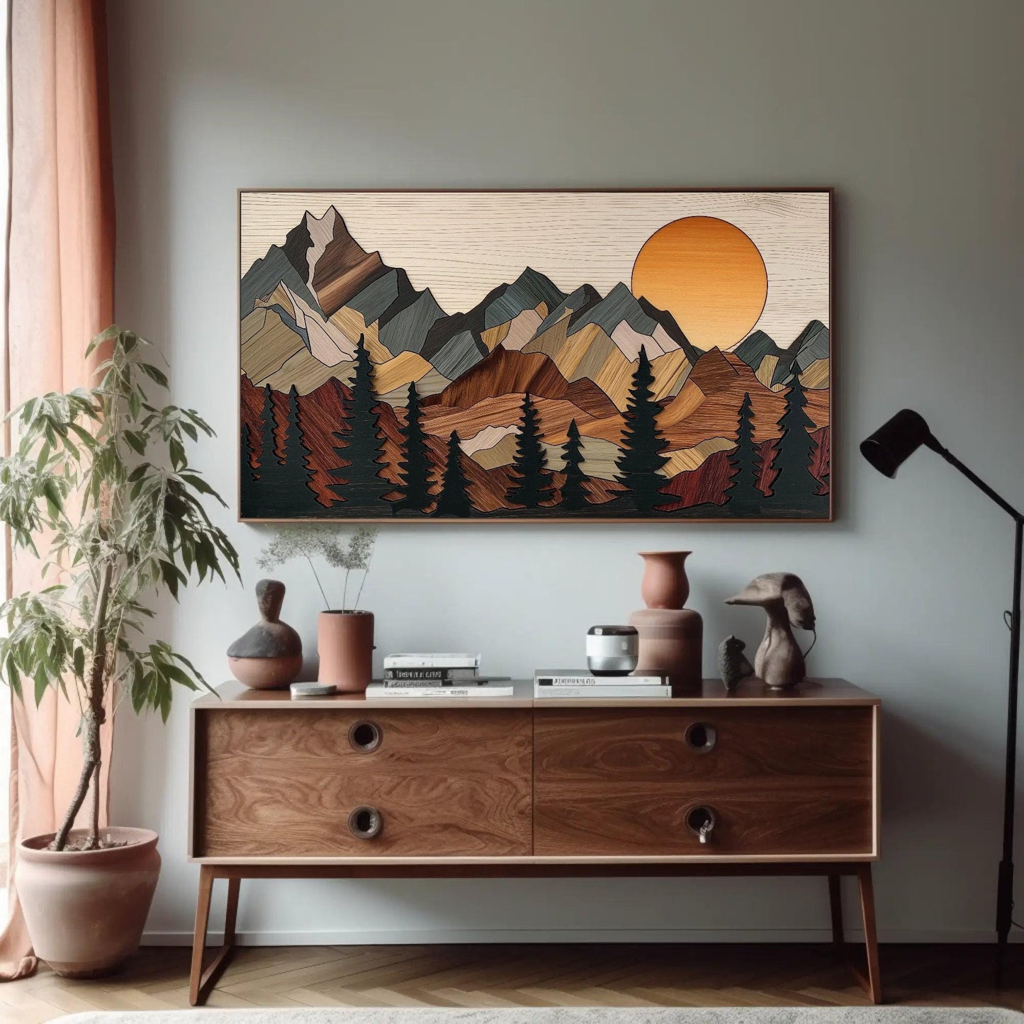 3D Wooden Mountain Cabin Rustic Wall Decor – Premium Canvas Print Framed - Antarmada