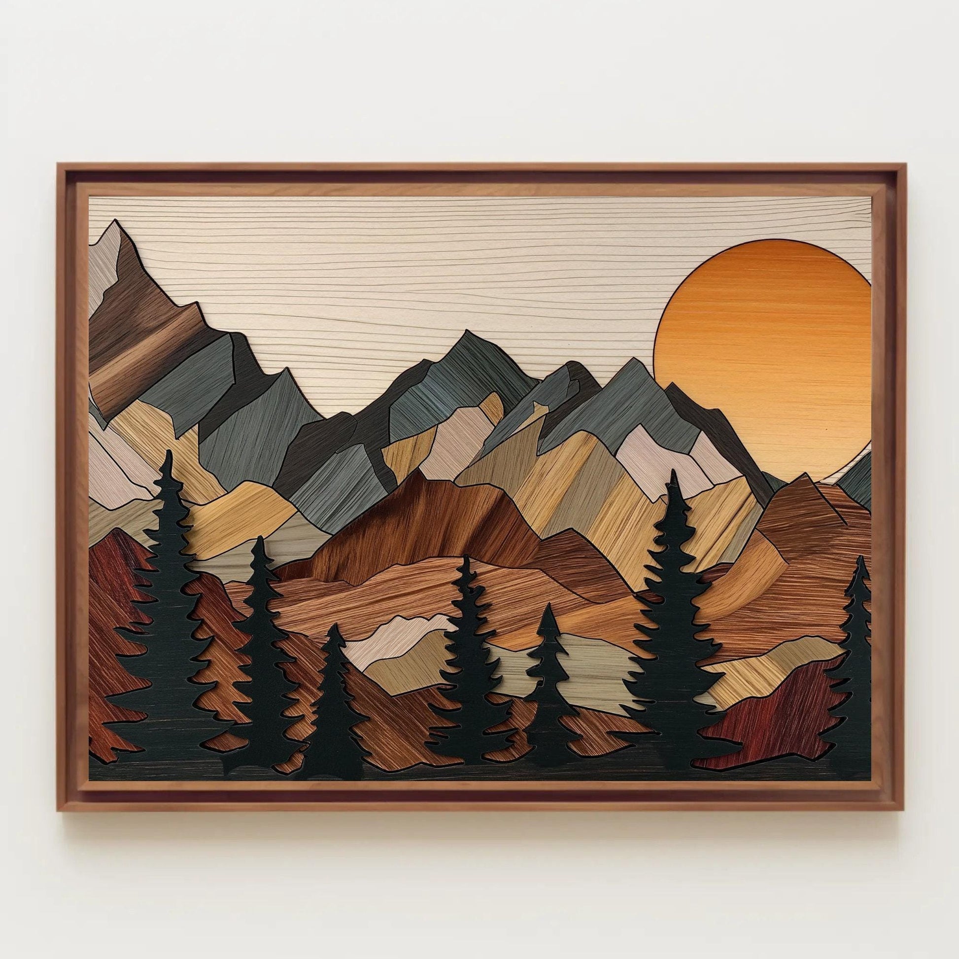 3D Wooden Mountain Cabin Rustic Wall Decor – Premium Canvas Print Framed - Antarmada