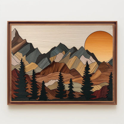 3D Wooden Mountain Cabin Rustic Wall Decor – Premium Canvas Print Framed - Antarmada