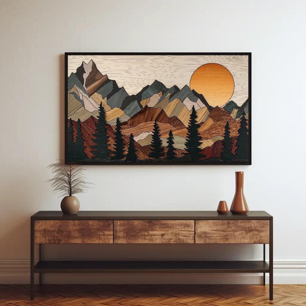 3D Wooden Mountain Cabin Rustic Wall Decor – Premium Canvas Print Framed - Antarmada