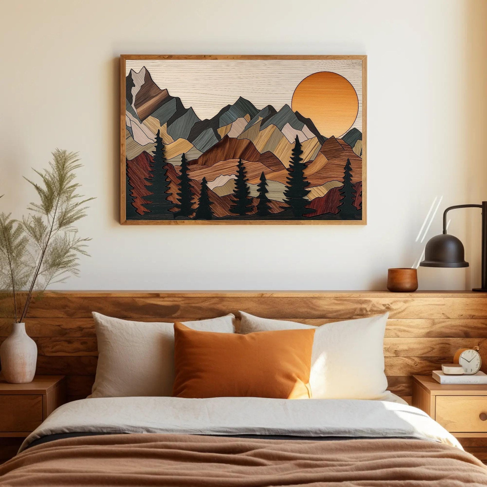 3D Wooden Mountain Cabin Rustic Wall Decor – Premium Canvas Print Framed - Antarmada