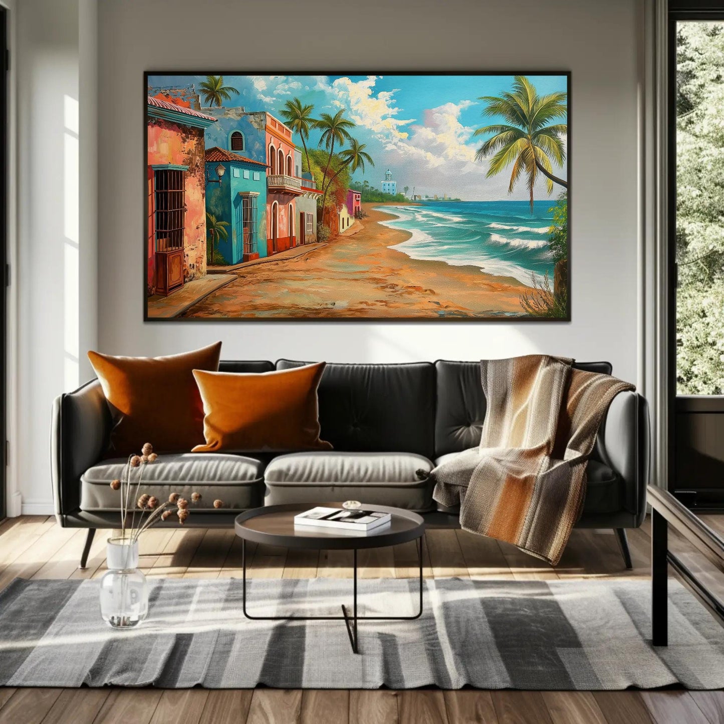 Puerto Rico Beach , Caribbean Tropical canvas wall art shown in a living room (view 3)